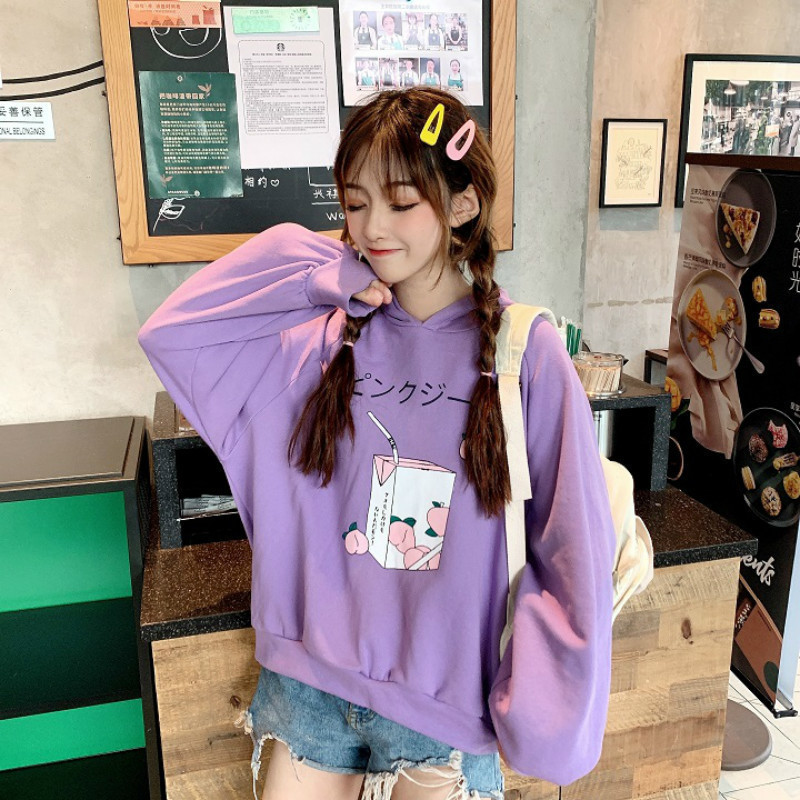 Japanese Kawaii Cartoon Printed Hoodies Women Autumn Winter Clothing Harajuku Cute Loose Thicken Pullover Schoolgirl Sweatshirt T200311