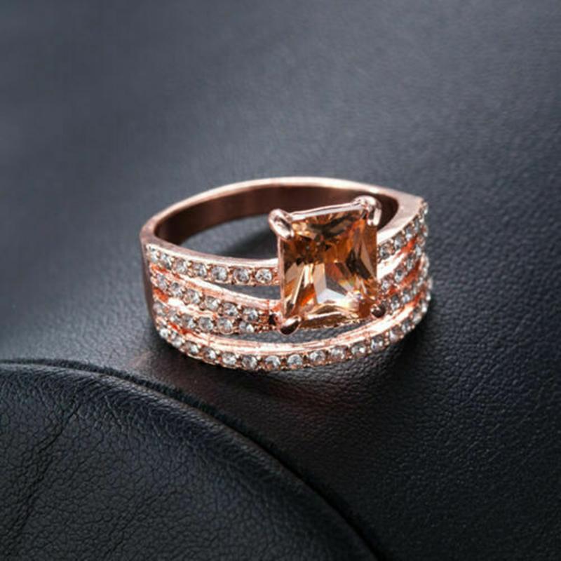 Wedding Rings Shining Champagne Morganite Crystal Multilayer Finger Ring CZ Jewelry For Women Girls