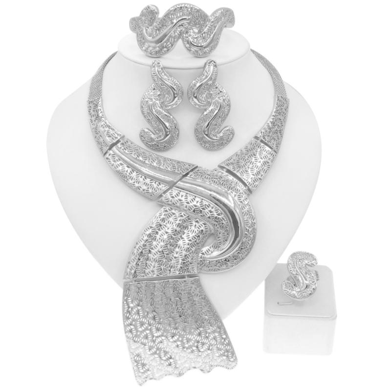 Earrings & Necklace Arrival Italian Big Jewelry Set Unique Design Woman Banquet Holiday Gift, Silver
Earrings & Necklace Arrival Italian Big Jewelry Set Unique Design Woman Banquet Holiday Gift, Silver