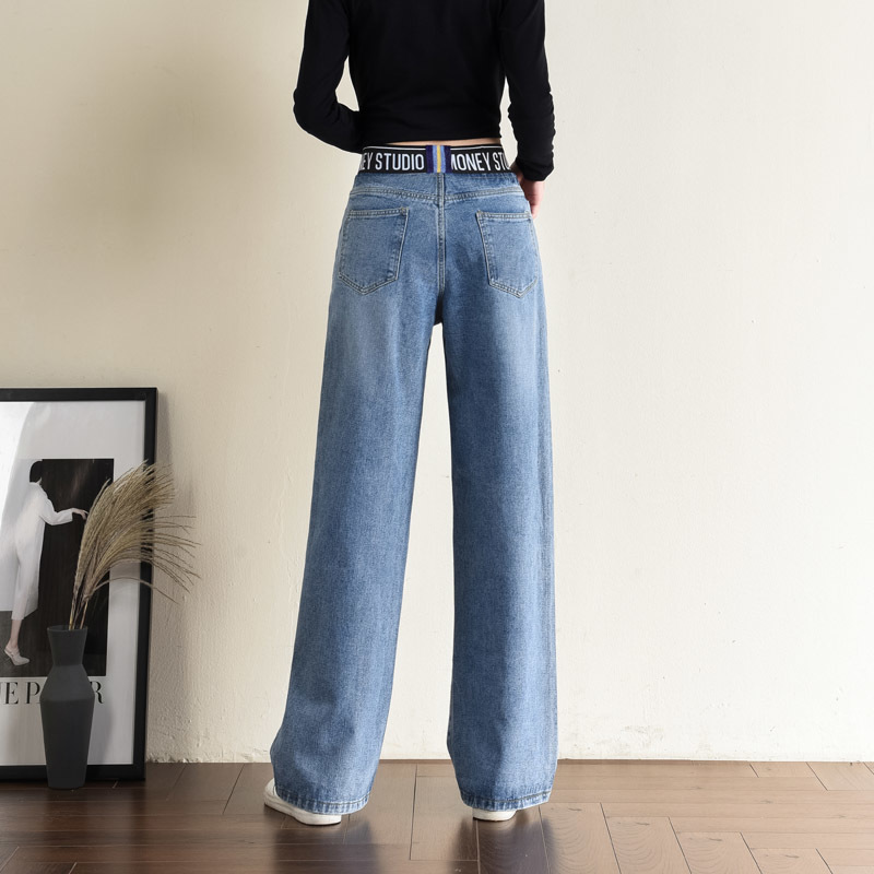 Spring Loose High Waist Wide Leg Jeans For Women Stretch Vintage Full-length loose Boyfriend Pants Trousers Elastic High Waist 210222