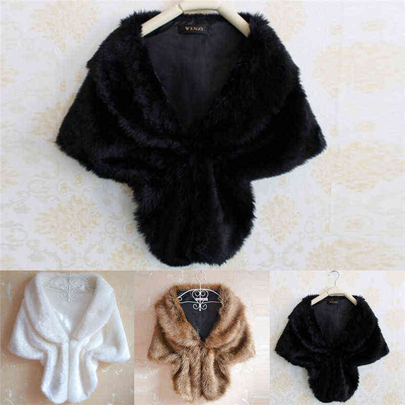 Women Plush Faux Fur Bridal Wedding Jacket Wrap Shrug Bolero Shawl Cape 211123