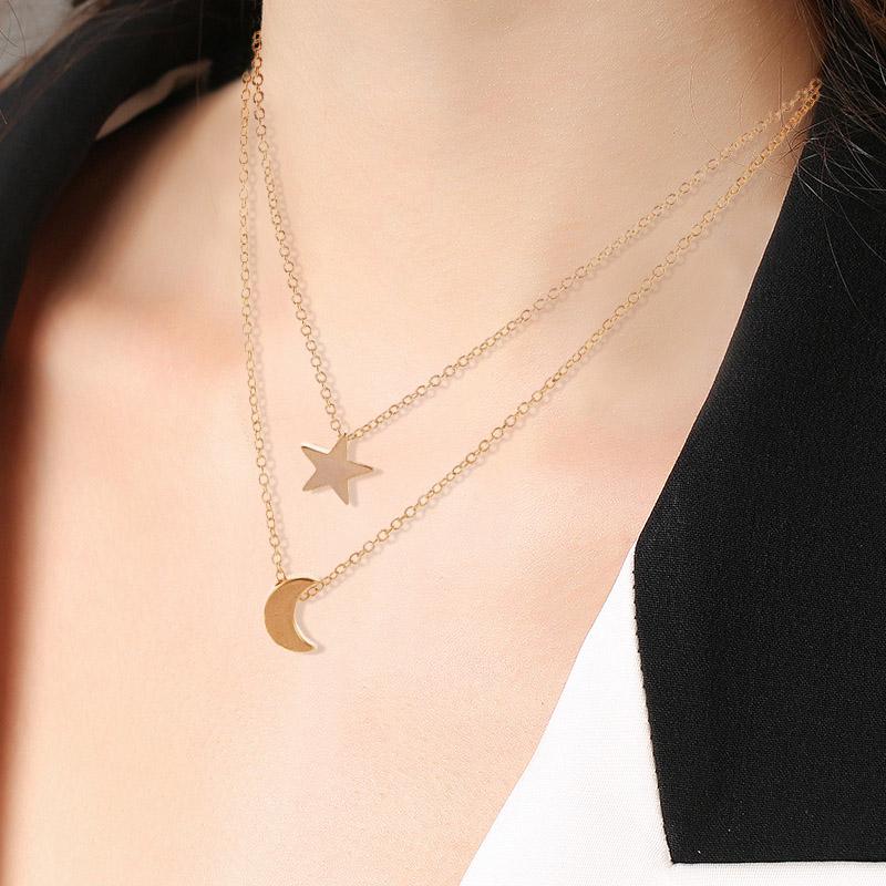 Chokers Simple Moon Star Pendant Necklace For Women Double-layer Choker Gold Silver Color Clavicle Chain Female Jewelry
Chokers Simple Moon Star Pendant Necklace For Women Double-layer Choker Gold Silver Color Clavicle Chain Female Jewelry
