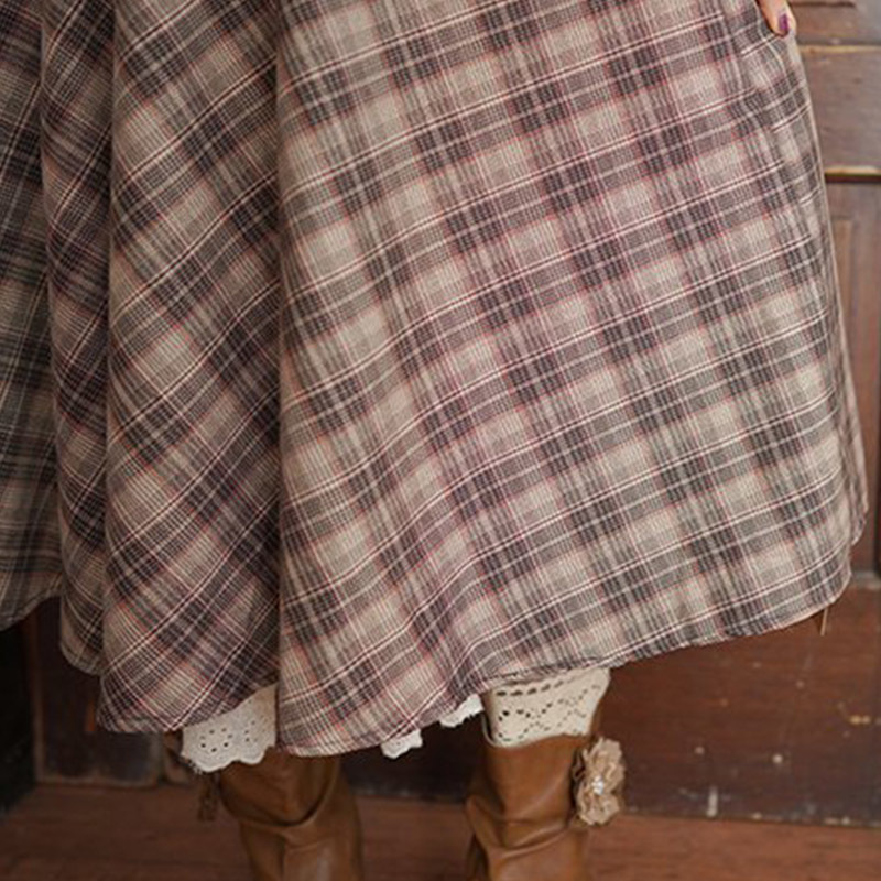 Harajuku Mori Girl Retro Diagonal Plaid Skirt Women Preppy Style Retro Mid Calf Long Section Female Kawaii Cotton Skirts A243 210309