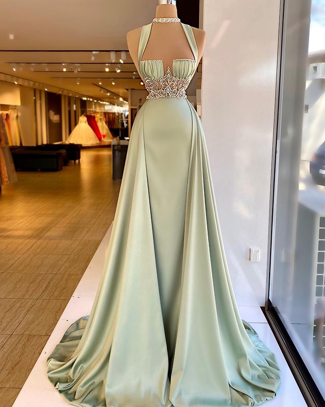 Aso Ebi 2021 Arabic Luxurious Beaded Crystals Evening Dresses Sexy Sheath Prom Dresses Satin Formal Party Second Reception Gowns ZJ966