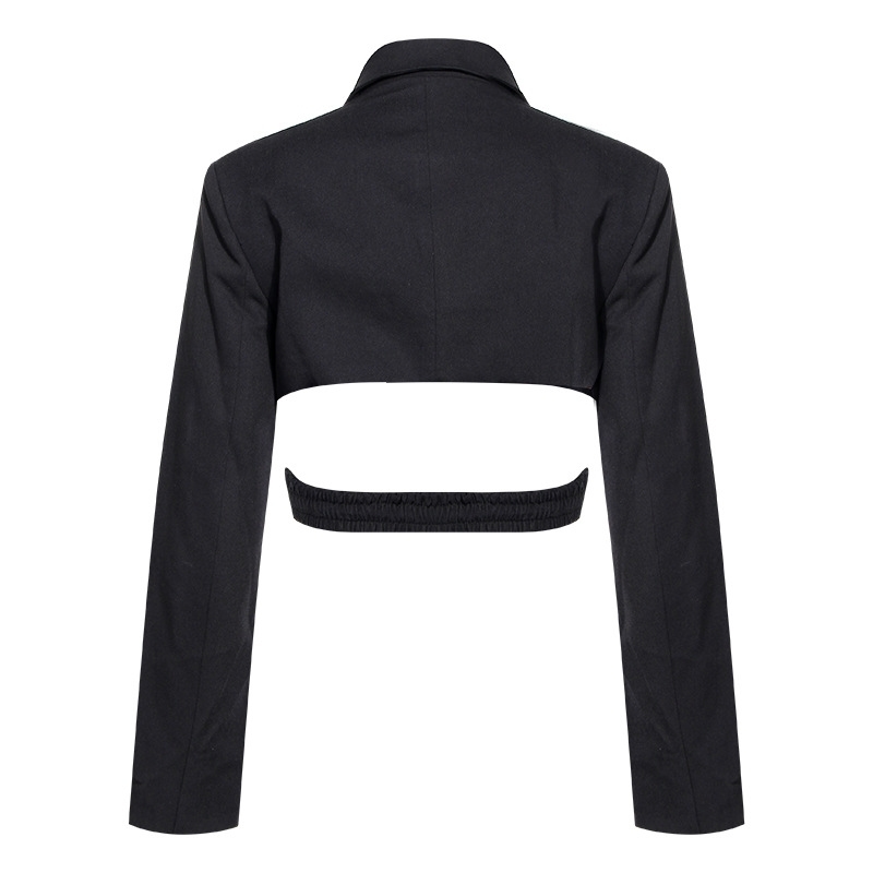 EAM Women Black Cross Bandage Short Blazer New Lapel Long Sleeve Loose Fit Jacket Fashion Spring Autumn 1T126 201106