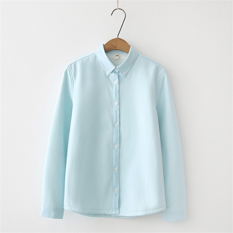 Women's Shirt Autumn Winter Candy Color Berber Fleece Thickening Cotton Blouses Female Lapel Warm Bottoming Shirt OL Blusas Tops 210225