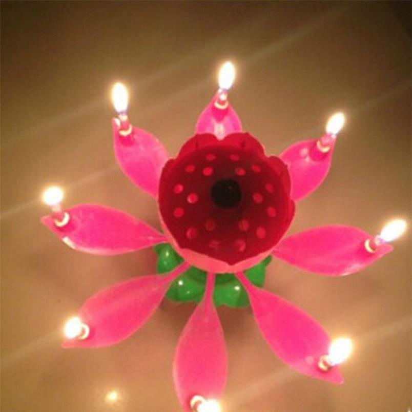 Birthday Cake Music Candles Rotating Lotus Flower Christmas Festival Decorative Music Wedding Party Decorat qylXyV3178293