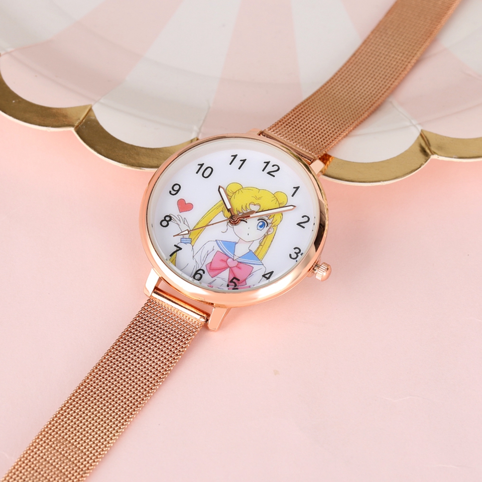 Sailor Moon Womens Bracelet Watch Fashion Rose Gold Mesh Band Quartz Ladies Clocks Female Watches Hours Gifts Relogio Feminino278y