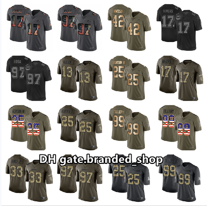 Los Angeles Chargers Keenan Allen Joey Bosa Philip Rivers Derwin James Olive/Gold retro flag Salute To Service Limited Jersey, Black;red
Los Angeles Chargers Keenan Allen Joey Bosa Philip Rivers Derwin James Olive/Gold retro flag Salute To Service Limited Jersey, Black;red