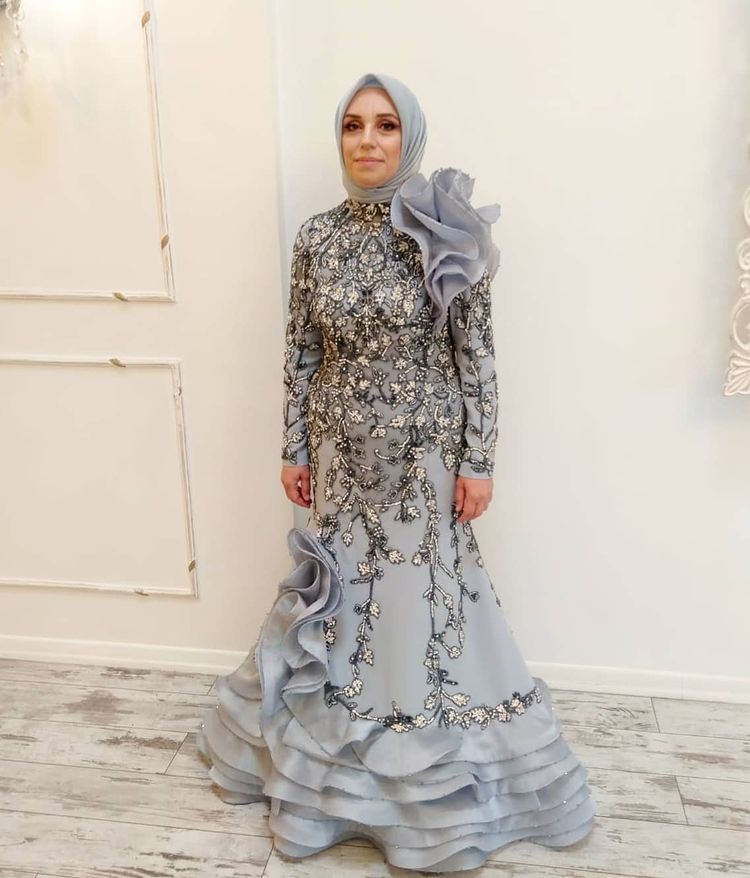 2022 Plus Size Arabic Aso Ebi Luxurious Muslim Mermaid Prom Dresses Lace Beaded Evening Formal Party Second Reception Gowns Dress ZJ216