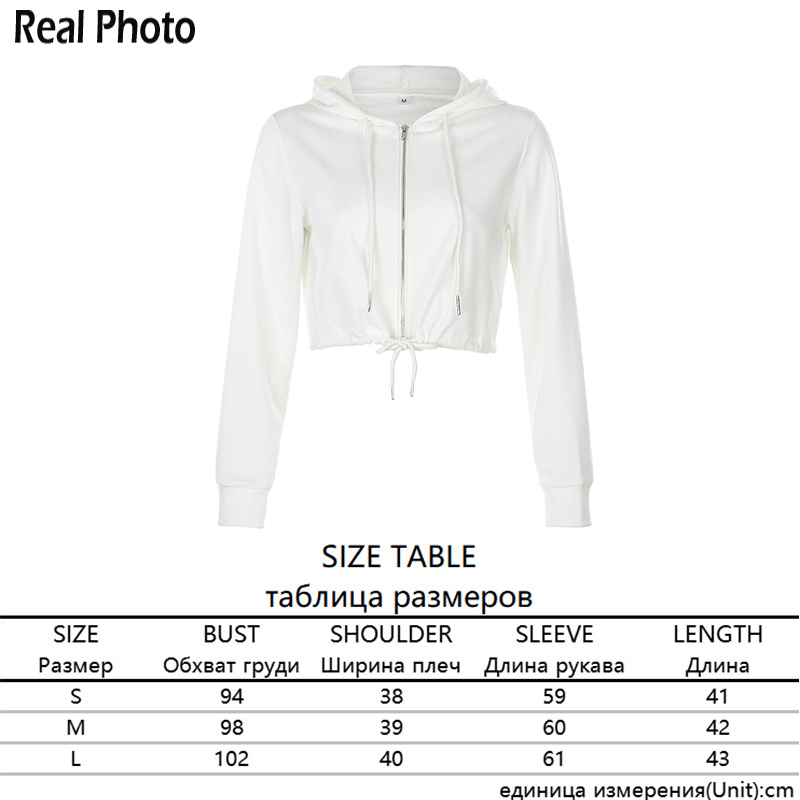 Casual White Sudaderas Hoodies Sweatshirt Crop Tops Women Autumn Drawstring Long Sleeve Harajuku Zip Up Basic Top Rapwriter 201202