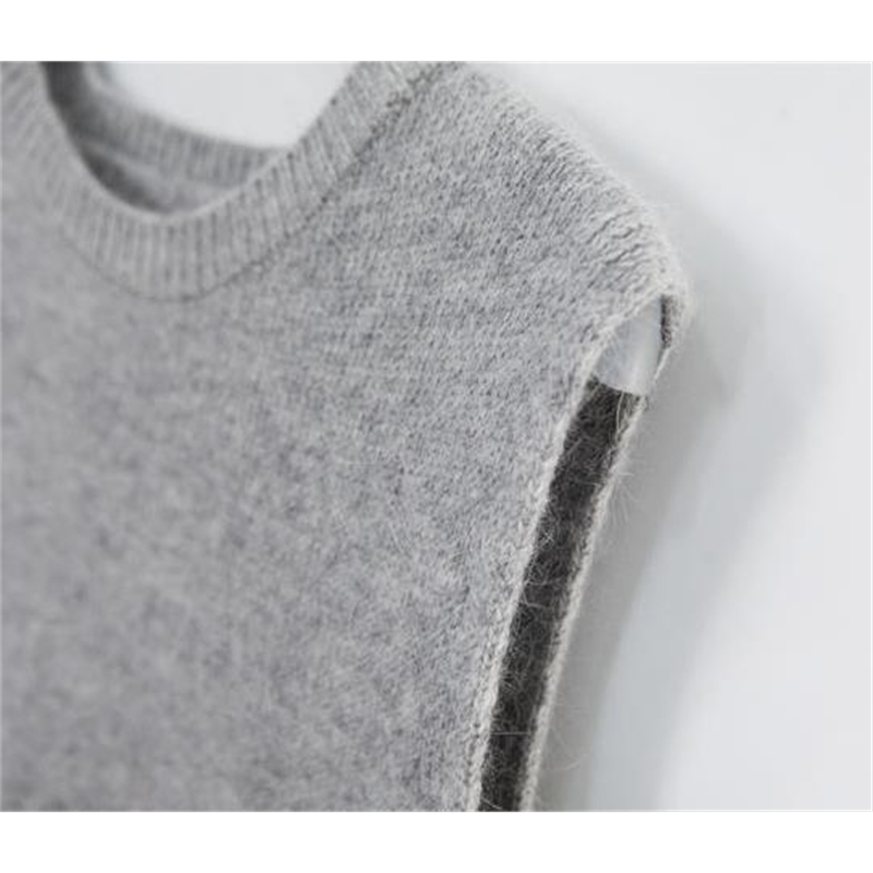Autumn Cashmere Sweater Vest Women Sleeveless ONeck Back cross split Knitted Pullover Vest Female Jumper pull femme T200319
