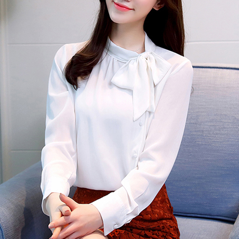 Bow Neck Women's Clothing Spring New Long-sleeved chiffon Women blouse shirt solid purple formal women tops blusas 210H 210225