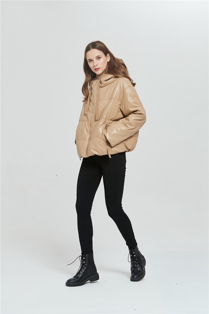 New womens winter european fashion hooded casual PU leather down cotton-padded short parka coat casacos XSSML