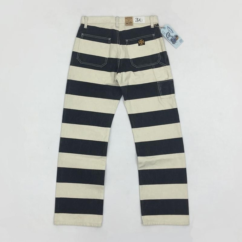 BOB DONG 16oz Prison Pants Multi-Pockets Motorcycle Black White Striped Trousers 210201, Black cream white
BOB DONG 16oz Prison Pants Multi-Pockets Motorcycle Black White Striped Trousers 210201, Black cream white