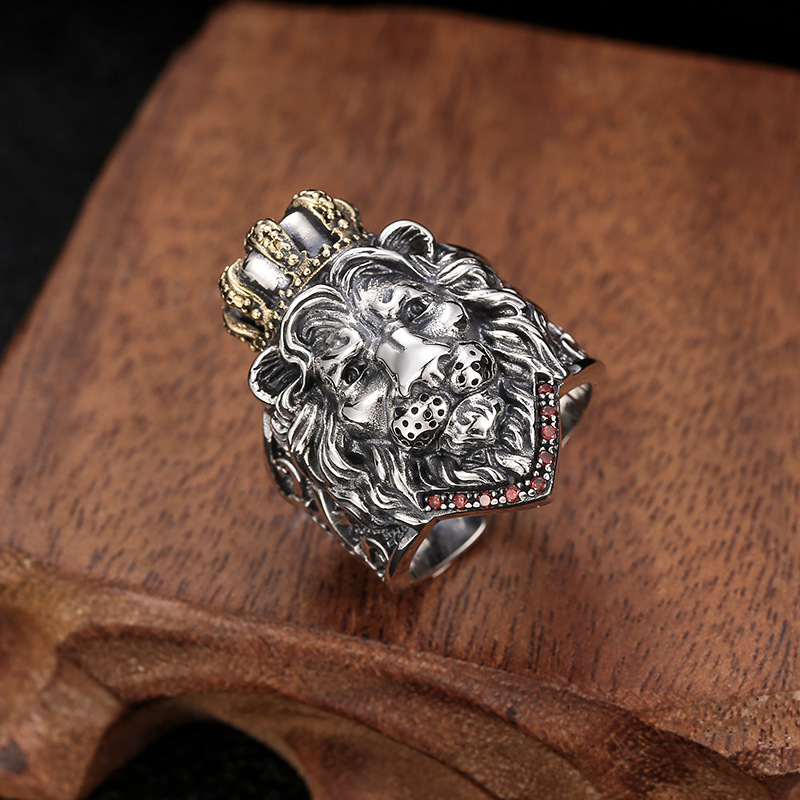 925 sterling silver lion king adjustable rings American European antique silver two-tone handmade vintage designer luxury jewelry rings