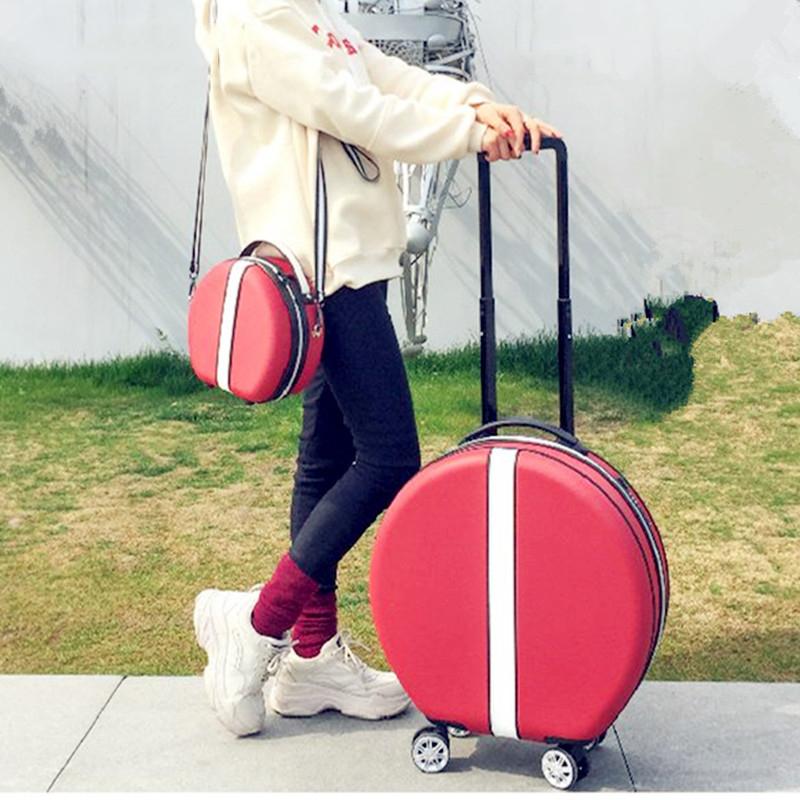Suitcases Women Rolling Suitcase With Cosmetic Case,Round ABS+PC Travel Luggage Bag ,Universal Wheel Trip Trolley Box And Handbag