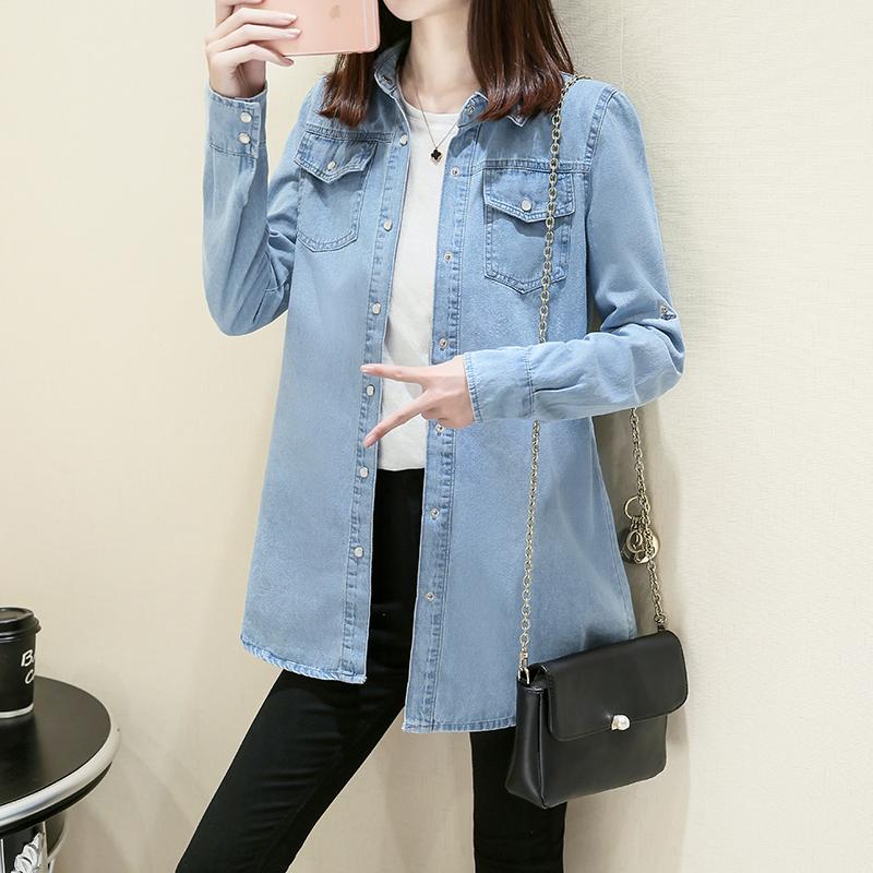 Women' Blouses & Shirts Women Denim Shirt 2021 Female Chemise Spring Ladies Casual Long Sleeve Blue Jeans Woman Thin Coat Camisa Vetement, Light blue