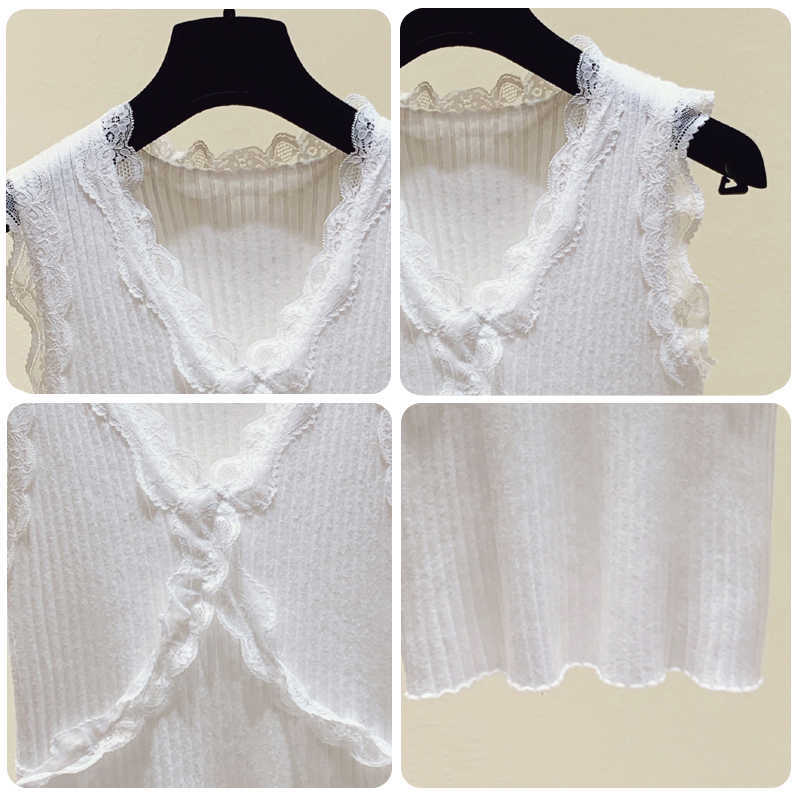 Sleeveless Solid Blouse Summer Spring Casual V-neck Thin Knitted Vest Women's Shirt Fashion Loose Ladies Tops Blusas 13637 210528wtt