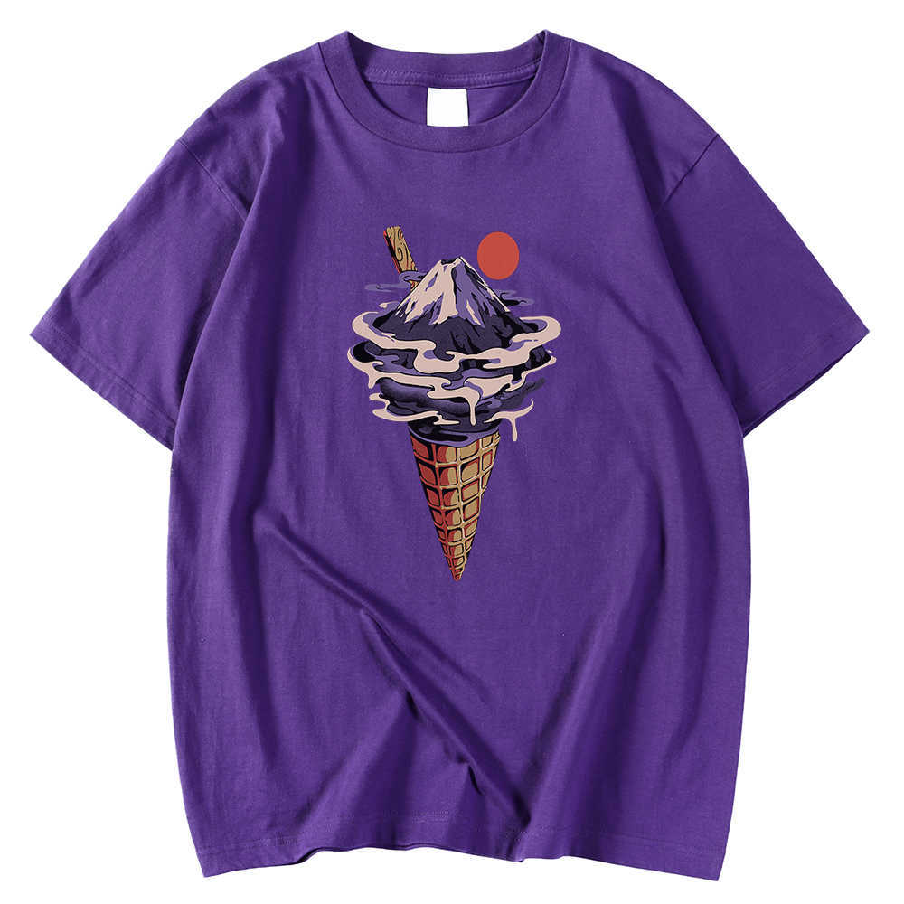 Breathable Loose Mens Tee Shirt Large Size Tshirts Fuji Mountain Flavor Ice Cream Print Clothing Short Sleeved T-Shirts Men's Y0809