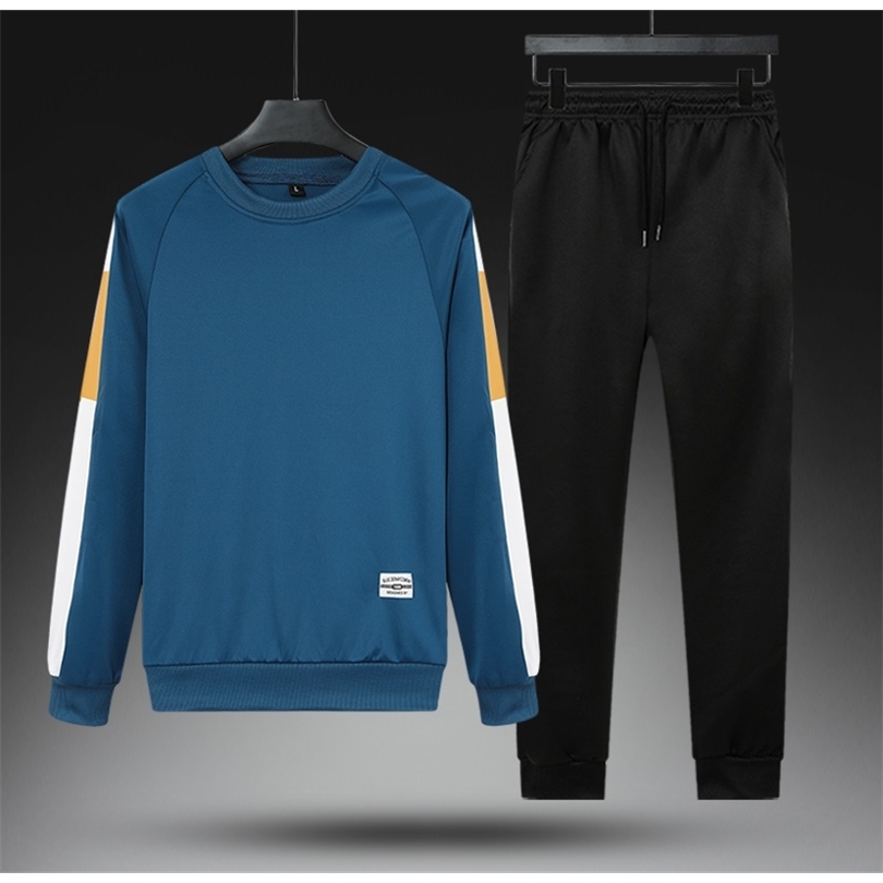 Fashion Mens Tracksuit Autumn Casual Men Hoodies Sets Patchwork Sweatshirt Sweatpants Male Sweatsuit Sportswear Set Big Size 4XL 201210