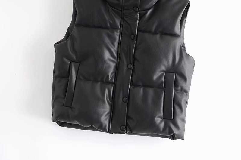 Toppies Black Pu Leather Vest Woman Jacket Coat Autumn Winter Outwear Puffer Female 210819
