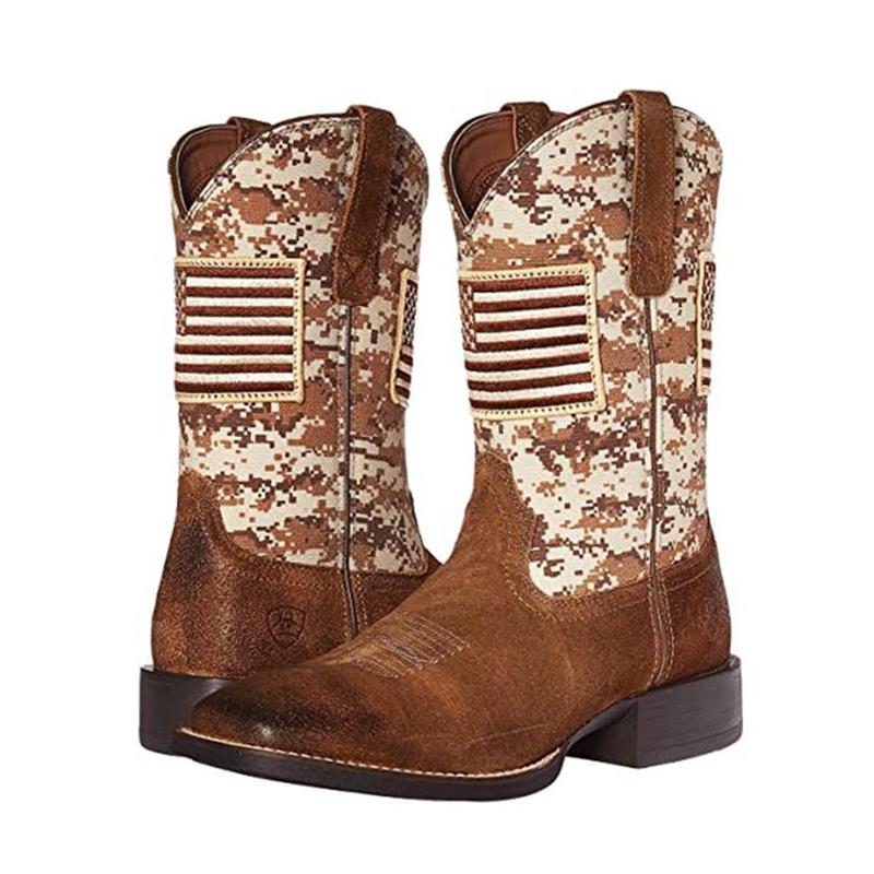 Boots Men Shoes Fashion Trend Handmade Brown PU Stitching Camouflage Cloth Personality Western Cowboy Combat Boots
Boots Men Shoes Fashion Trend Handmade Brown PU Stitching Camouflage Cloth Personality Western Cowboy Combat Boots