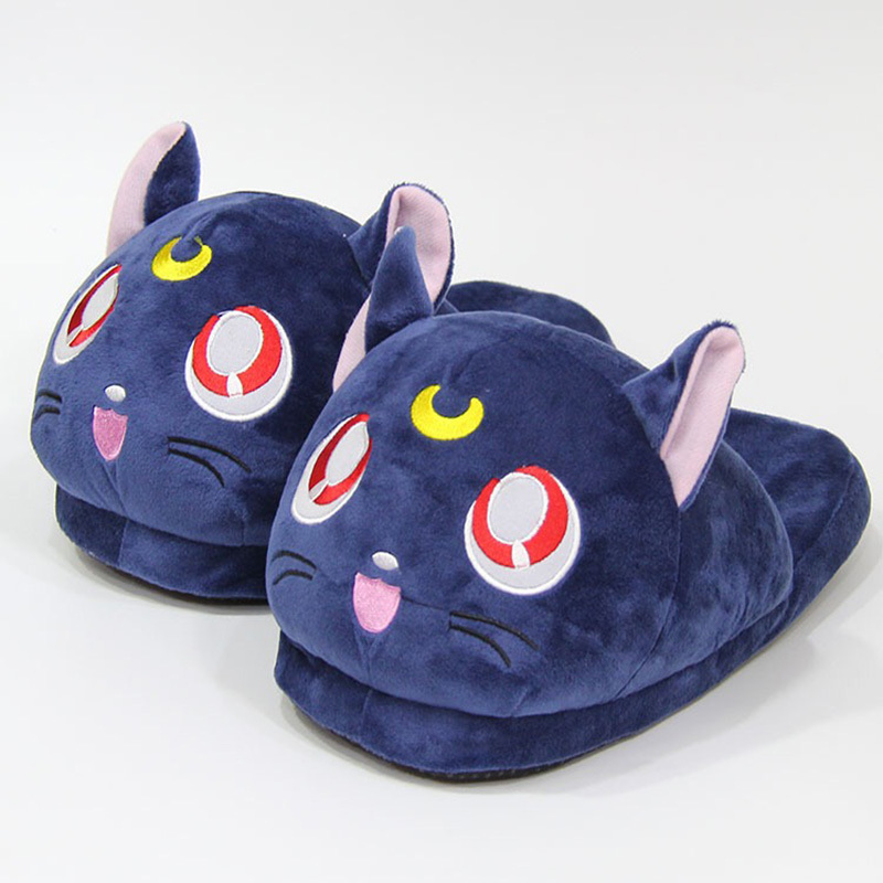 Anime Sailor Moon Plush Slippers Luna Cat Kitty Soft Stuffed Shoes Warm Winter Indoor Slippers 210225