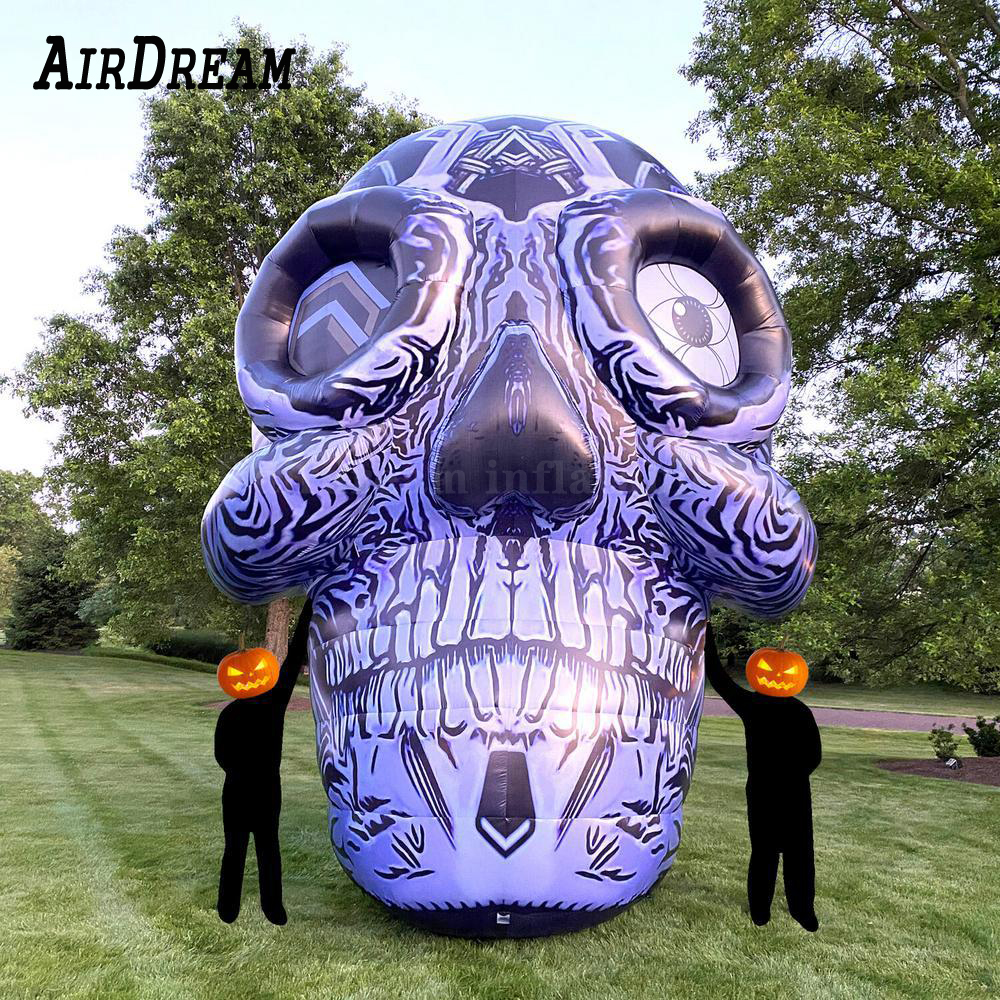 Free ship huge Inflatable Grey Printed Skull head giant ghost skeleton Air Model Toy for Halloween Festival Decoration