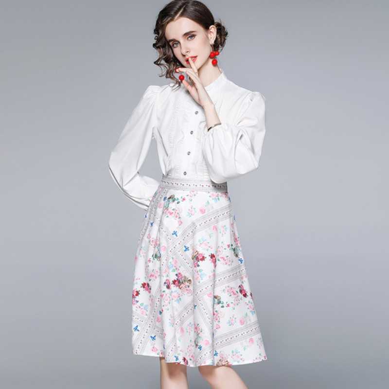 Women Elegant 2 Piece Set Fashion Sweet Ruffles Puff Sleeve White Shirt Top + High Waist Floral Printed Midi Skirt Suit 210526, Photo color
Women Elegant 2 Piece Set Fashion Sweet Ruffles Puff Sleeve White Shirt Top + High Waist Floral Printed Midi Skirt Suit 210526, Photo color