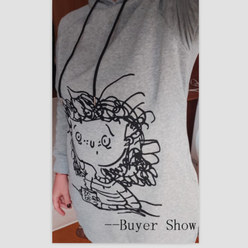 Oversize Sweatshirt Dress Fluffy Friends Hoodie Winter Ladies Women Cartoon Print Long Sleeve Hooded Hat Anime Tunic Black 4XL 201112