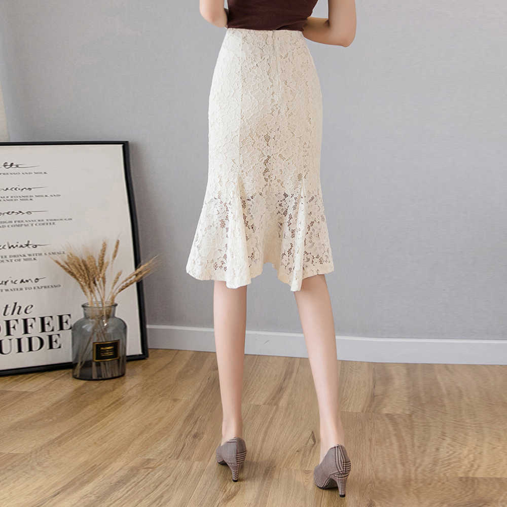 Vintage Lace Skirts For Women Fashion High Waist Black Apricot Mermaid Ladies Casual Midi Skirt Streetwear Party 210619