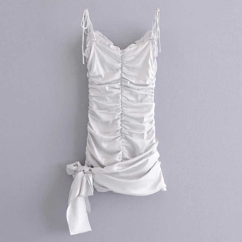 DEAT Spring Arrivals Square Collar Sleeveless Silk Face Lace Pleated Irregular Suspender Lotus Leaf Dress MZ167 210709