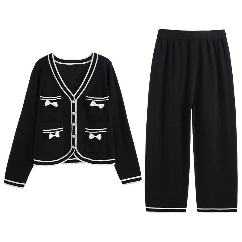 Women's Two Piece Pants Casual Knitted Women Sets Big Size V-neck Long Sleeve Tops Elastic Waits Butterfly Spring Autumn Loose Clothes, White
Women's Two Piece Pants Casual Knitted Women Sets Big Size V-neck Long Sleeve Tops Elastic Waits Butterfly Spring Autumn Loose Clothes, White
