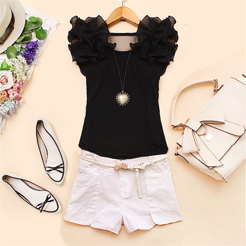 Cotton casual ruffles short sleeve plus size t shirts women Fashion solid loose t shirt spring summer all-match top ladies 210306