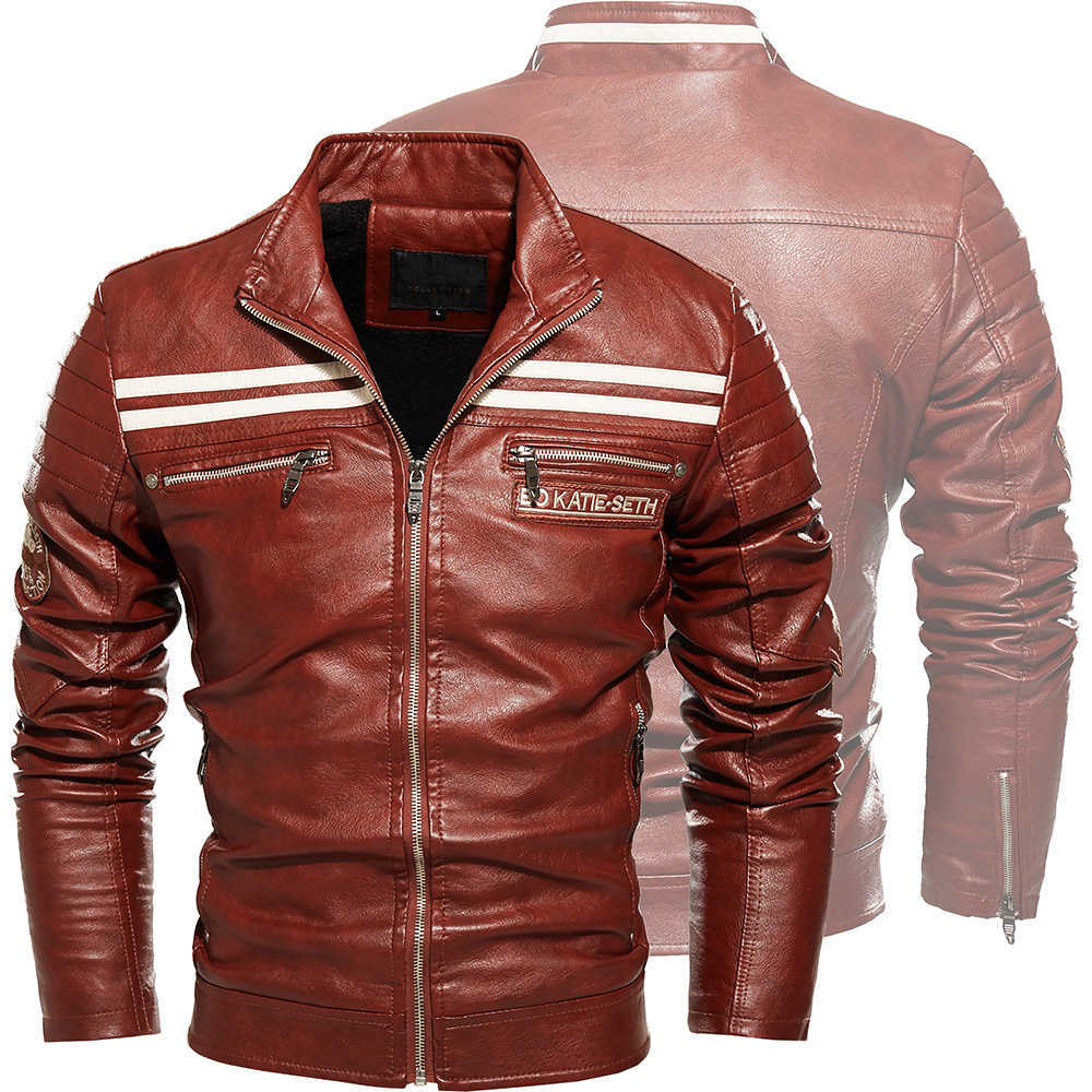 Men Biker Leather Jacket Spring and Autumn Men's Fashion Trend Decorative Motorcycle PU Leather Coat Mens Jackets 211018