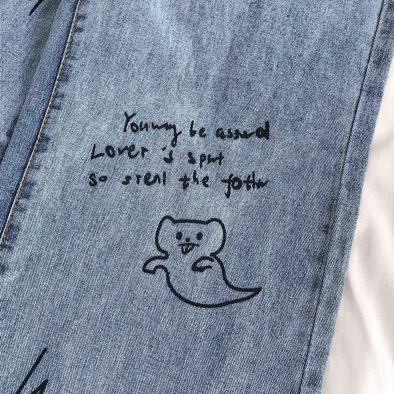 Women Jeans Harajuku Streetwear Hip Hop High Waist Trousers Leisure Baggy Vintage Blue Femme Mom Straight Denim Pants 211129