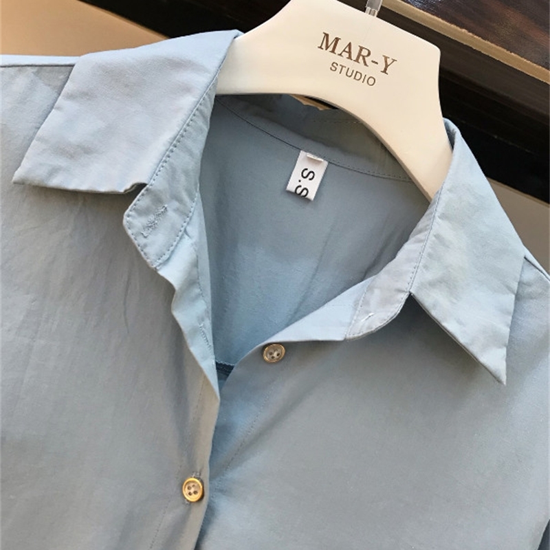 New Fall Womens Lapel Long Sleeve Blue Long Shirt High Waist Package Hip Plaid Skirt Twopiece Ladies OL Mini Skirts Set T200325