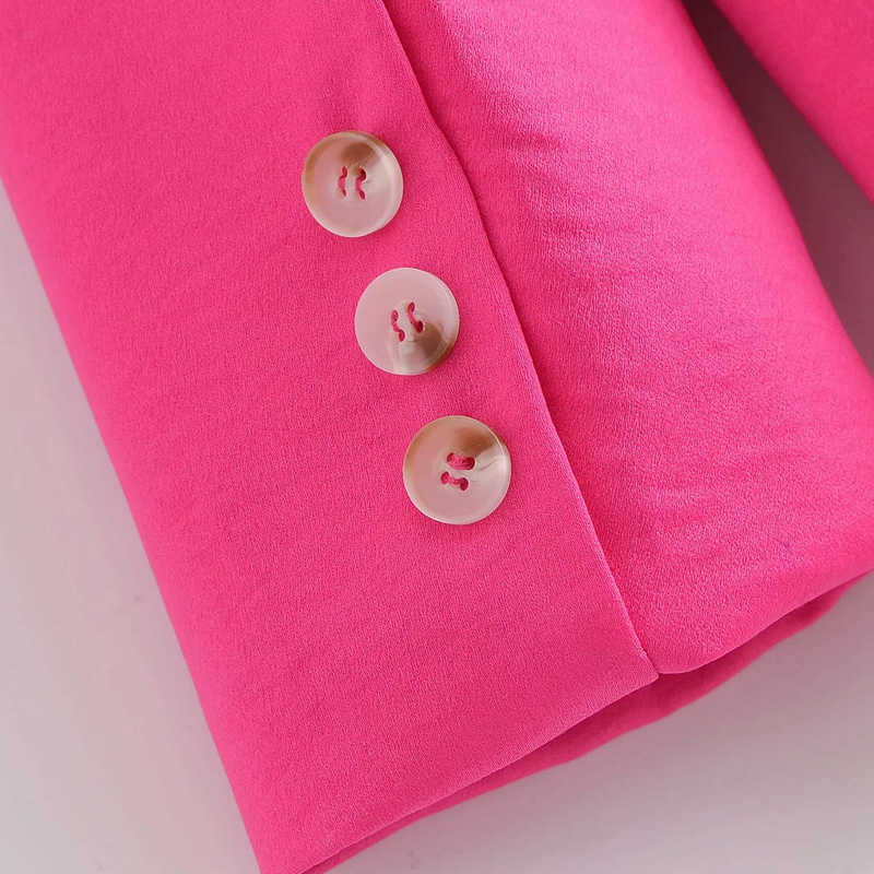 TRAF Za Women Blazer Fashion Office Ladies Jackets Coat Female Rose Red Long Sleeve Loose Single Button Girls Chic 210826