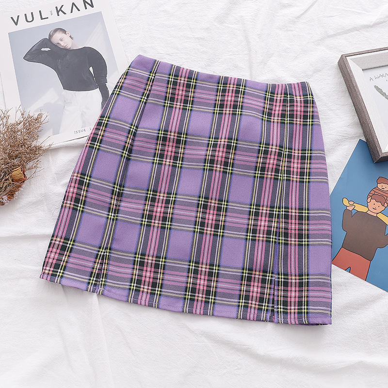 Europe and the United States women's wear the new summer tall waist grid double split with pants bag hip skirt 210309
