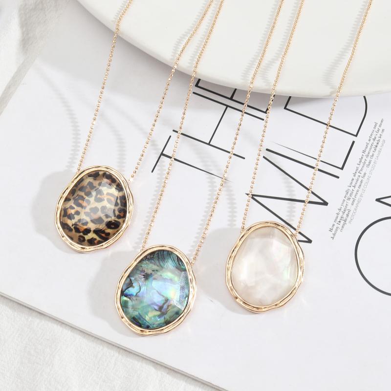 Pendant Necklaces Faceted Acrylic Abalone Shell & Leopard Print Pattern Geometric Charms Accessories Body Jewelry