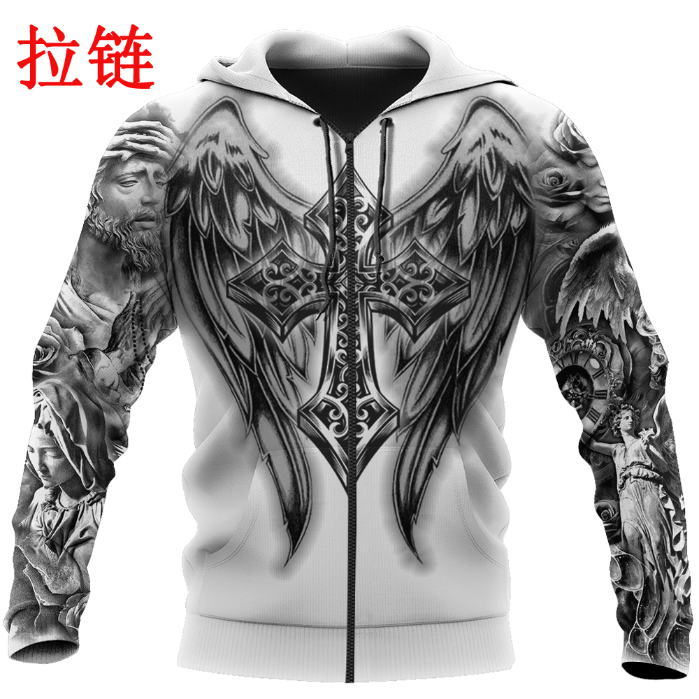 Drop Autumn Hoodies Jesus Tattoo 3D Printed Mens Sweatshirt Unisex Streetwear Pullover Casual Jacket Tracksuits KJ0176 201128