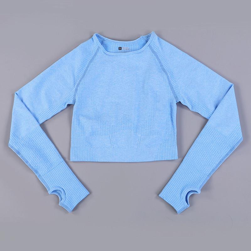Long Sleeve Gym Crop Top Sports Yoga Women Seamless T-Shirts Fitness Sport Active Wear Workout Athletic Shirt