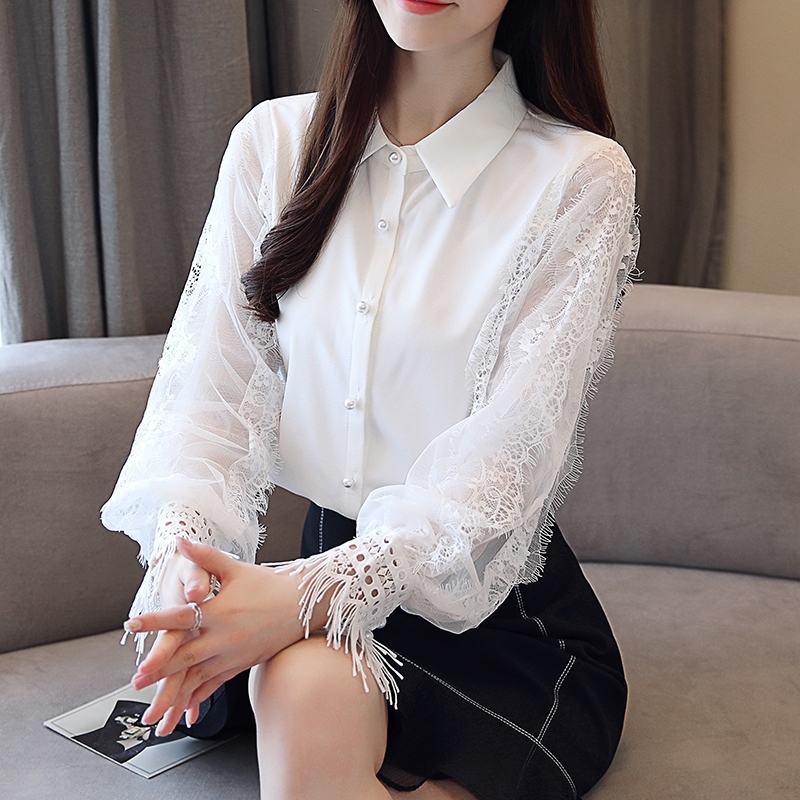 Fashion Women tops and Blouses Long Sleeve Shirt Women Chiffon Blouse Shirt Solid White OL Blouse top female Blusas 1145 40 210225