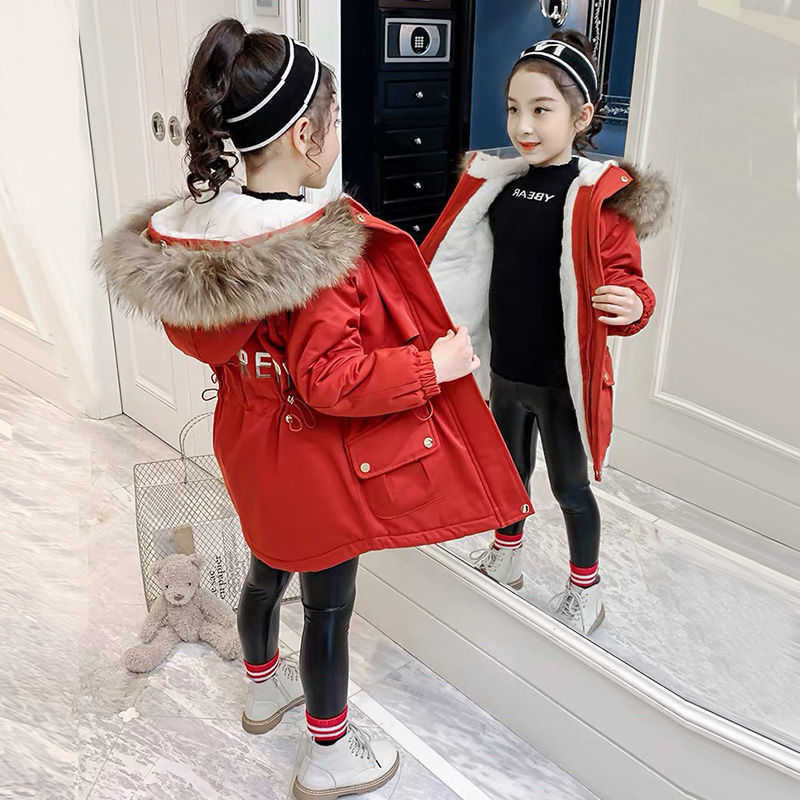 5 6 8 10 12 Years Old Young Girls Warm Coat Winter Parkas Outerwear Teenage Outdoor Outfit Children Kids Fur Hooded Jacket 210916
