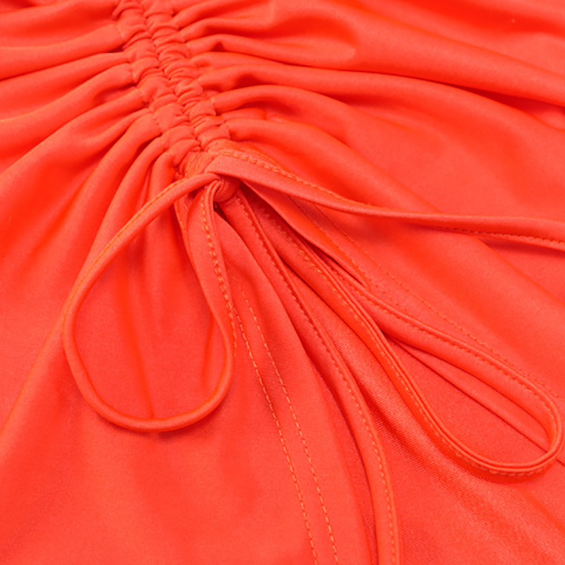 High Waist Lace Up Mini Skirts Womens Ruched Drawstring Hip Sexy Tight Slit Skirt Club Wrinkled Irregular Orange Pary G1860 210306