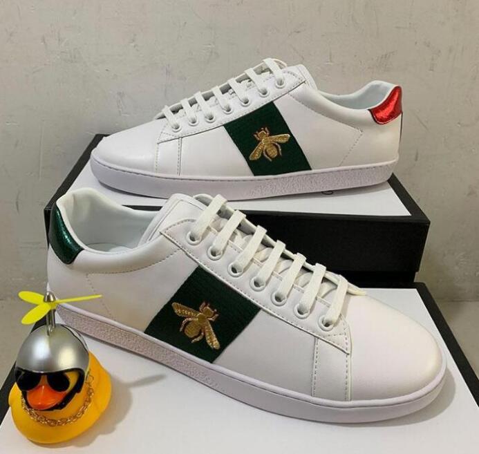 2021 Luxurys Designers Shoes ACE Bee High Top Quality Women Sneakers Red Green Stripe Platform Men Casual Shoe Italy White Leather Trainers