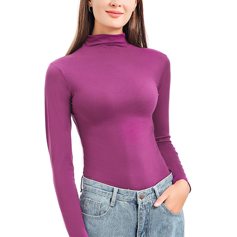 Spring Half Turtleneck long sleeve shirt women Solid plus size tshirt Office Lady Spring autumn tops streetwear womens clothing 210302