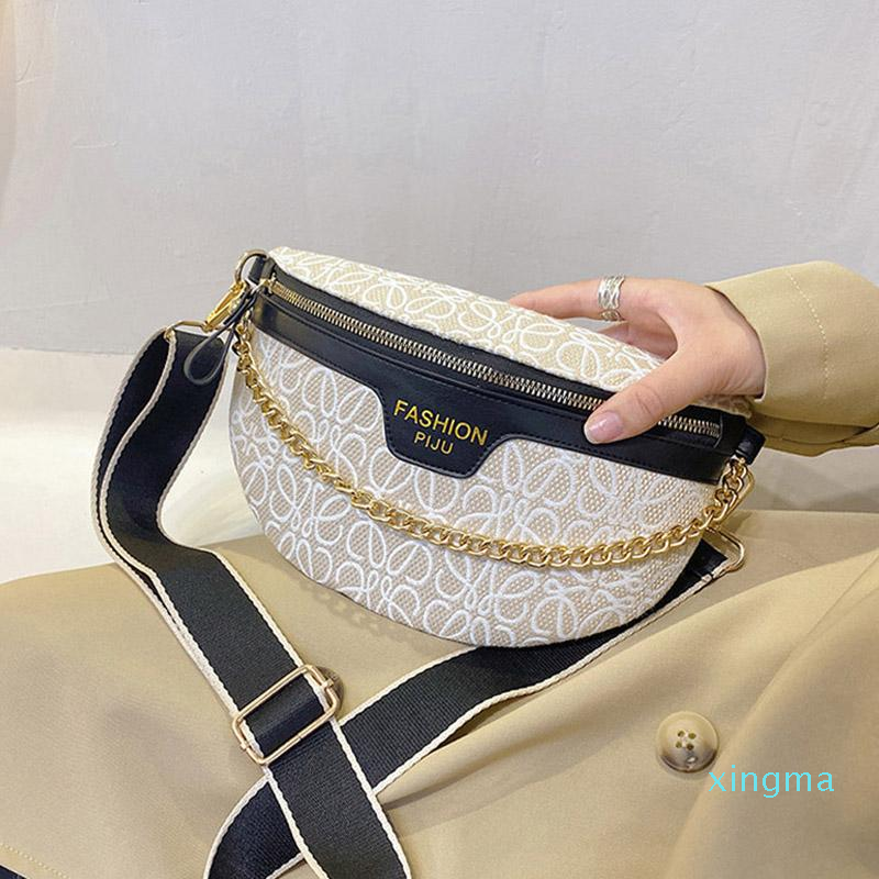 Waist Bags Women Bag Canvas Printing Fanny Pack Fashion Simple Brand Crossbody Chest Ladies Chain Female Belt