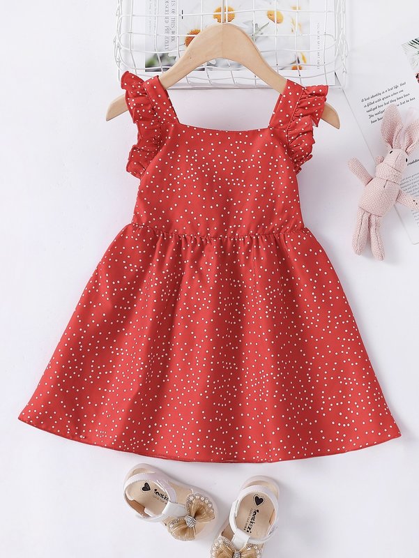Toddler Girls Polka Dot Shirred Back Ruffle Dress SHE